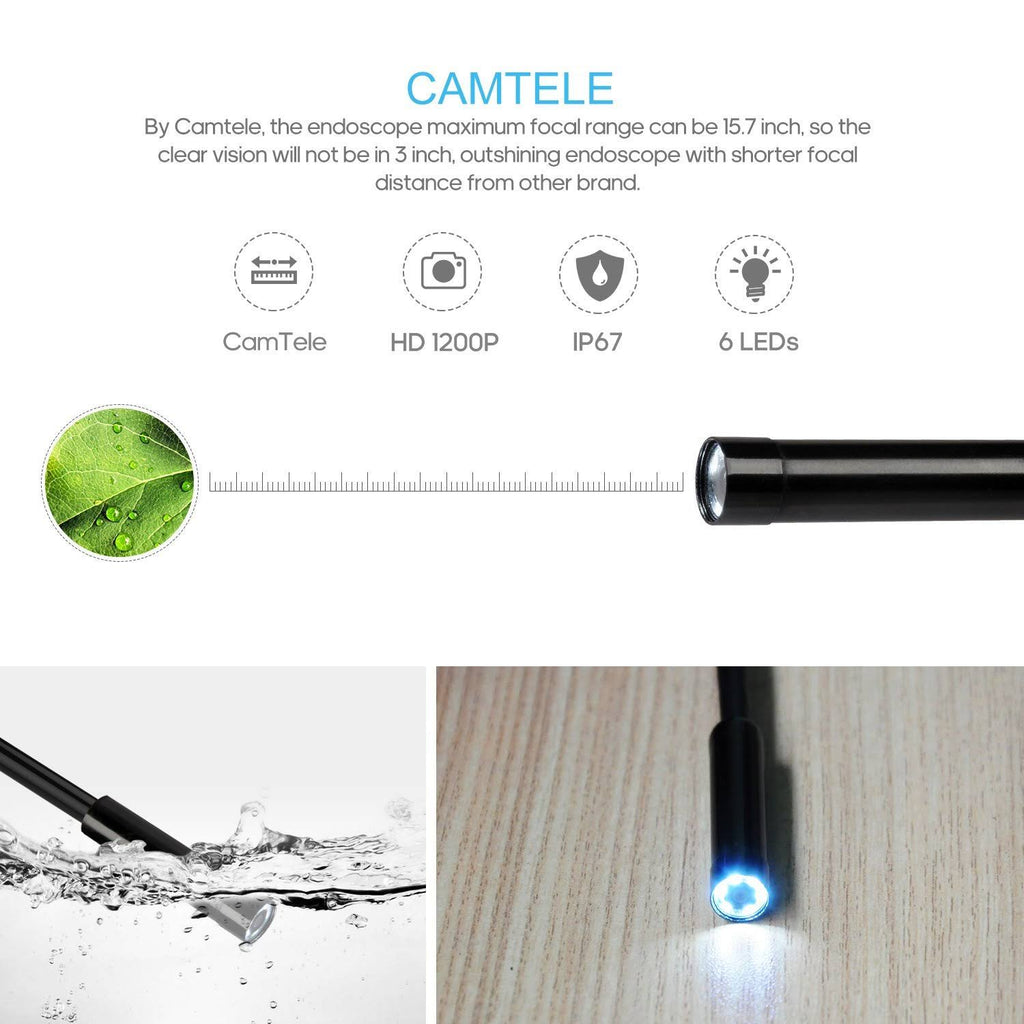 Semi-Rigid Wireless Endoscope, 2.0 MP HD WiFi Borescope Inspection Camera, 16 inch Focal Distance, 1800mAh Battery C378