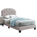Twin Burlap Fabric Upholstered Bed Frame with Slats in Light Brown I7780