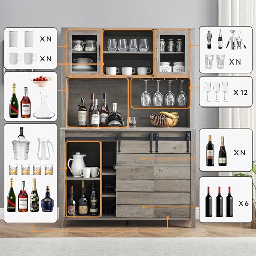White Tall Farmhouse Coffee Bar Wine Cabinet with Sliding Barn Doors and Storage D891