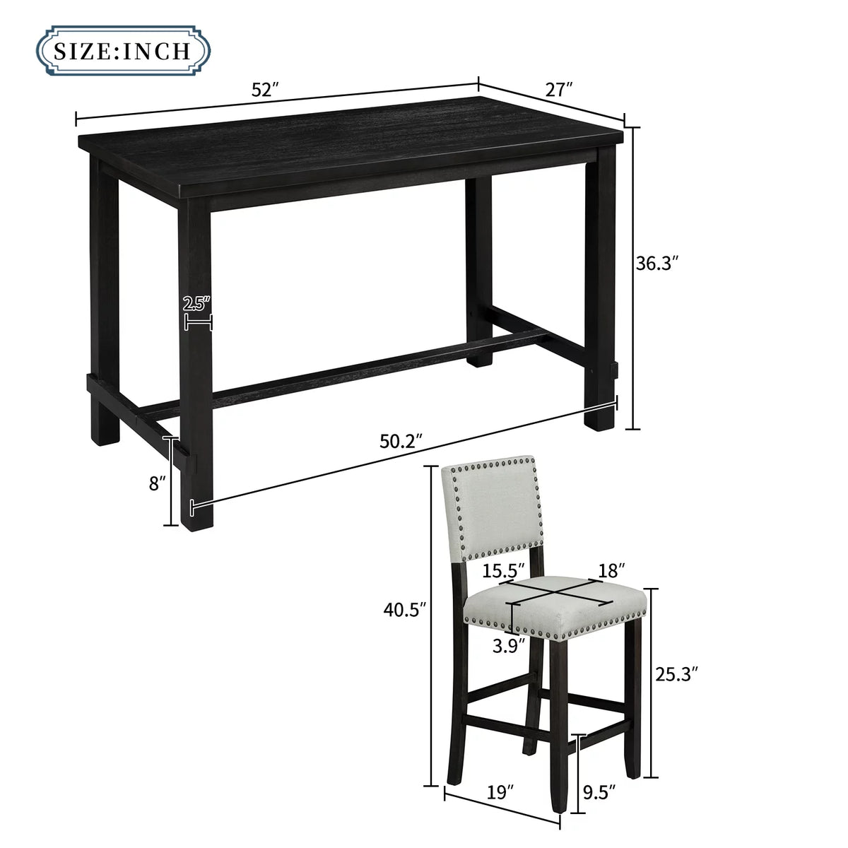 5 Piece Counter Height Dining Table Set with 4 Cushioned Chairs S864500