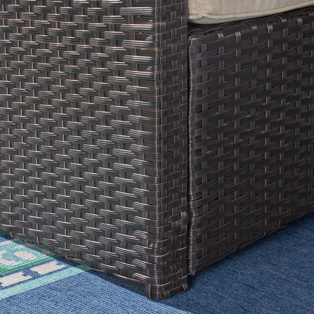 Beige and Dark Brown Outdoor Wicker 3 Seater Sofa with Tufted Cushions Y427