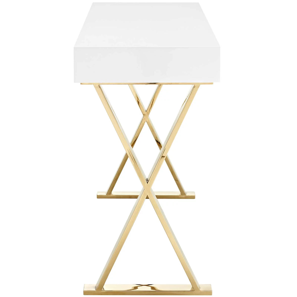 White Gold Wood Metal Steel Console Entry Table R7780