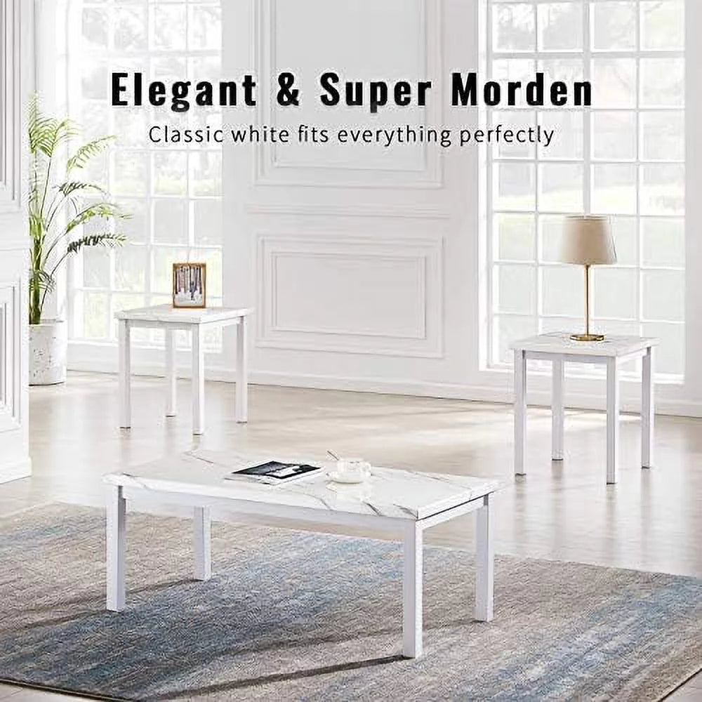 3-Piece Coffee and End Table Set White W93305