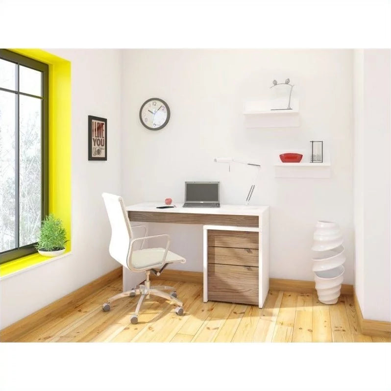 White and Walnut 3 Drawer Computer Desk I910