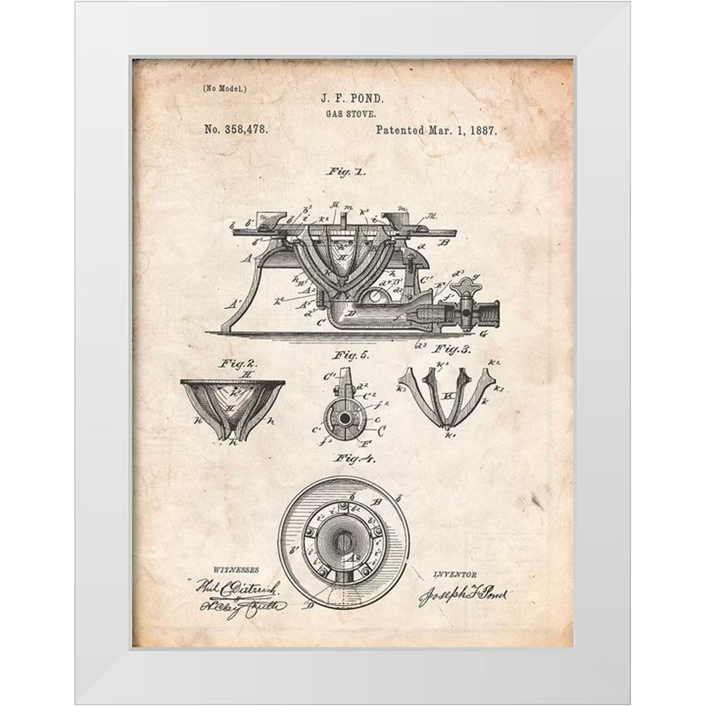 Vintage Parchment Gas Stove Range 1887 Patent Poster W34063