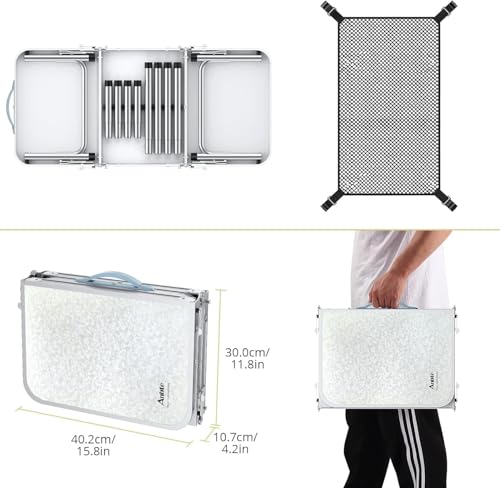 Folding Camping Table with Storage Net, 3 Adjustable Height, Pure Black V881326