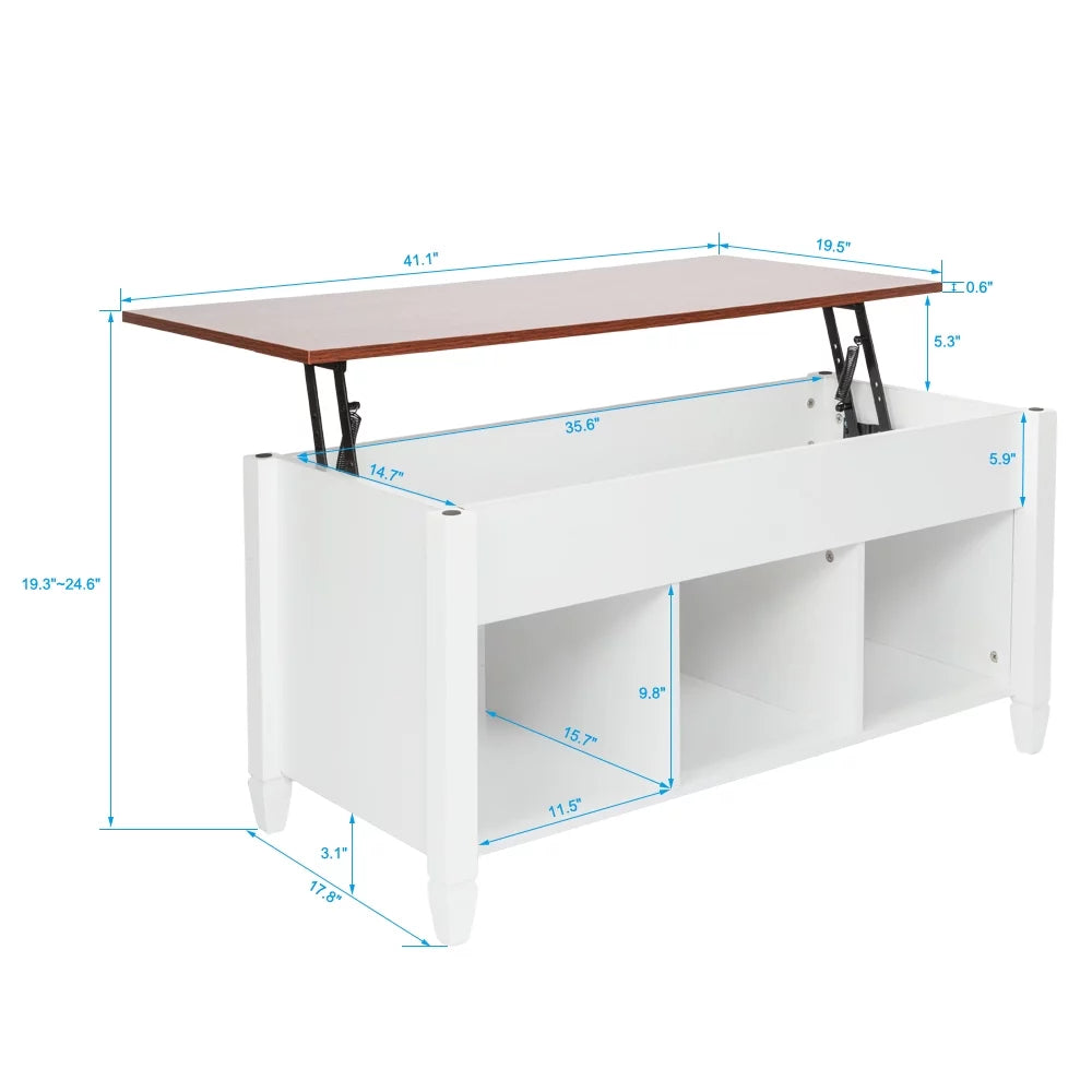 Lift Top White Solid Wood Coffee Table with Storage Shelves V1660