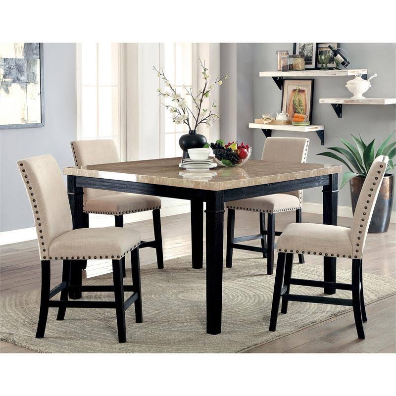 Black Wood Counter Height Table with Faux Marble Top W63702