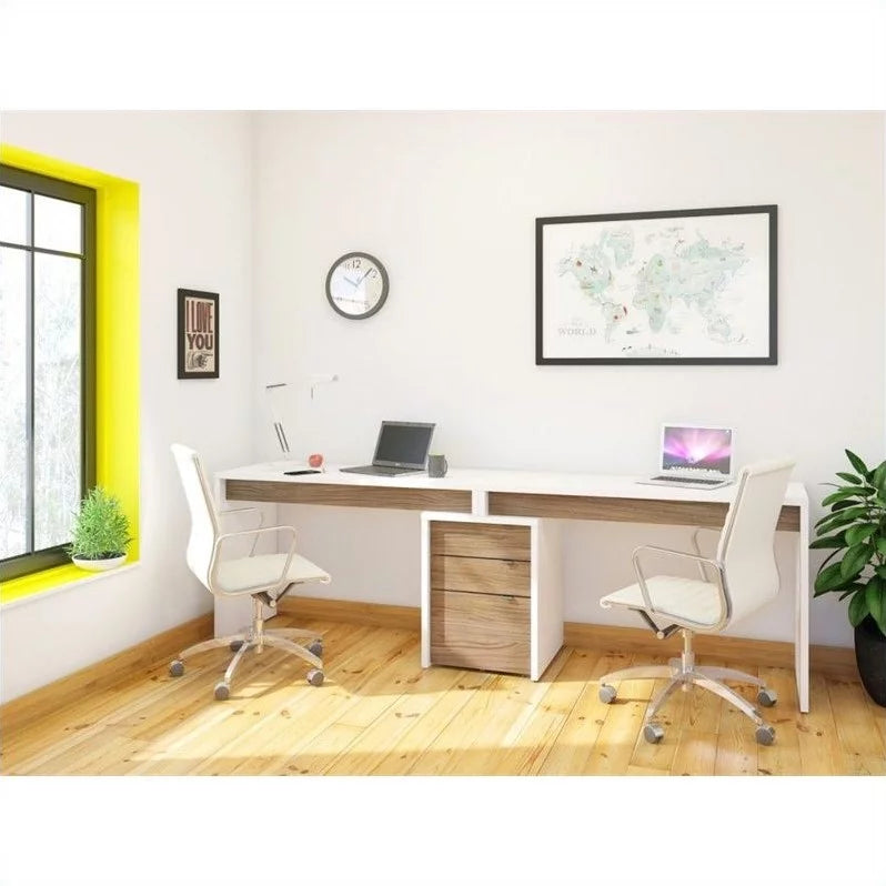 White and Walnut 3 Drawer Computer Desk I910