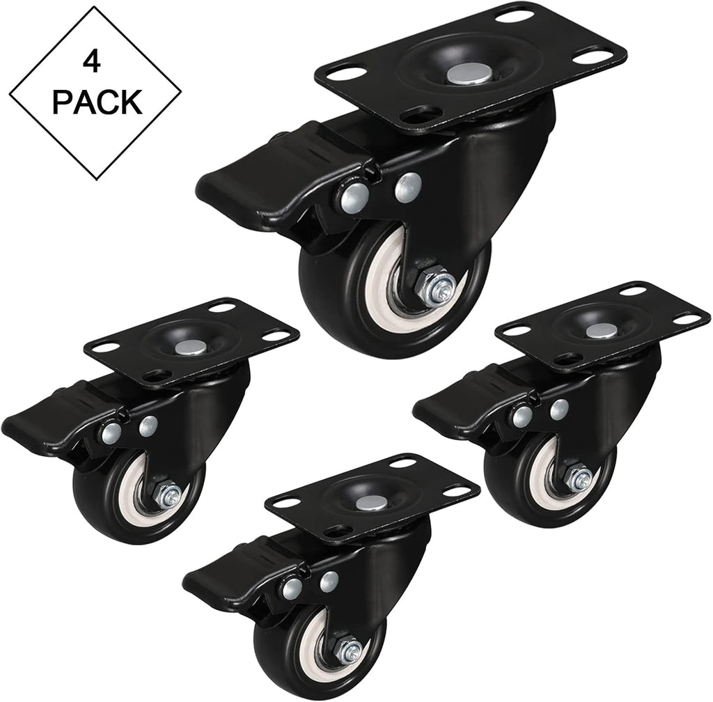 Black 2 inch Swivel Casters Set of 4 with Safety Brake H163