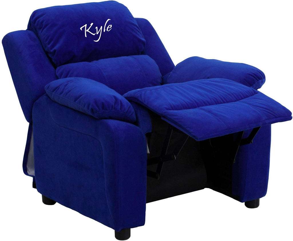 Blue-Microfiber Kids Recliner with Storage Arms J748082