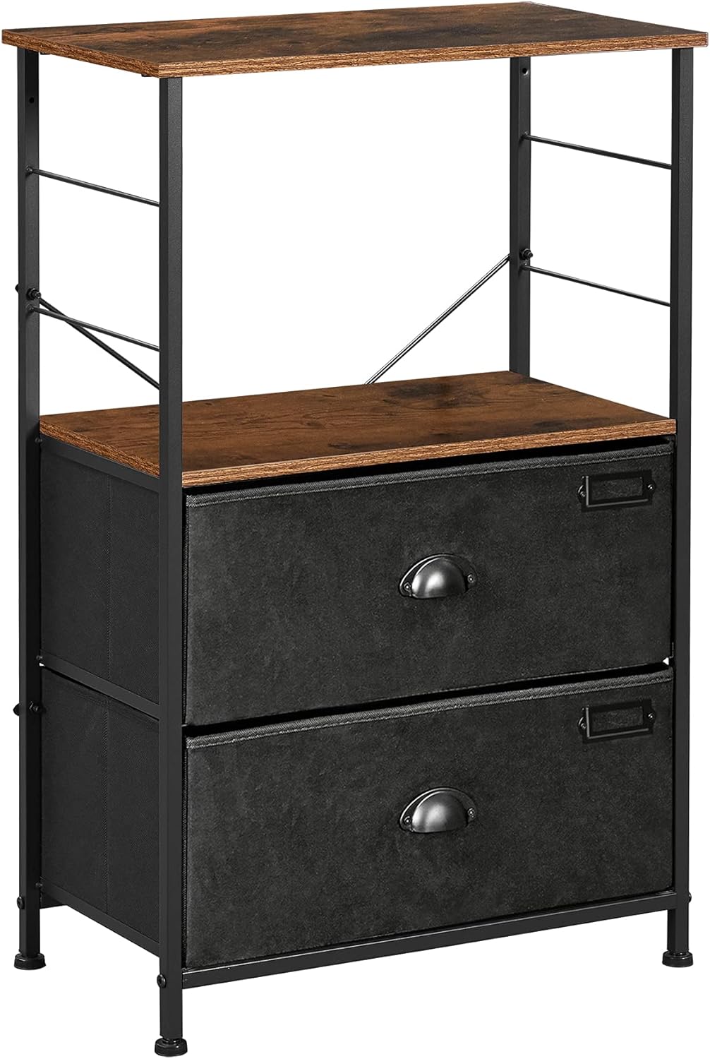 Industrial Nightstand with 2 Fabric Drawers and Storage Shelves Z51692