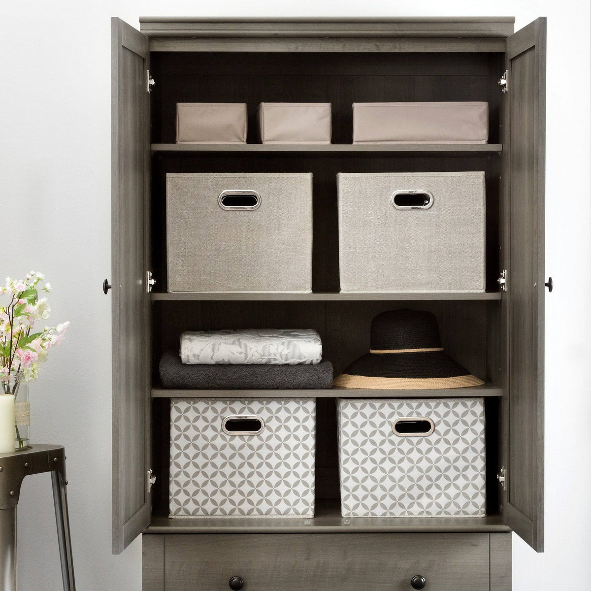 Gray Maple Storage Armoire with 2-Drawers M612