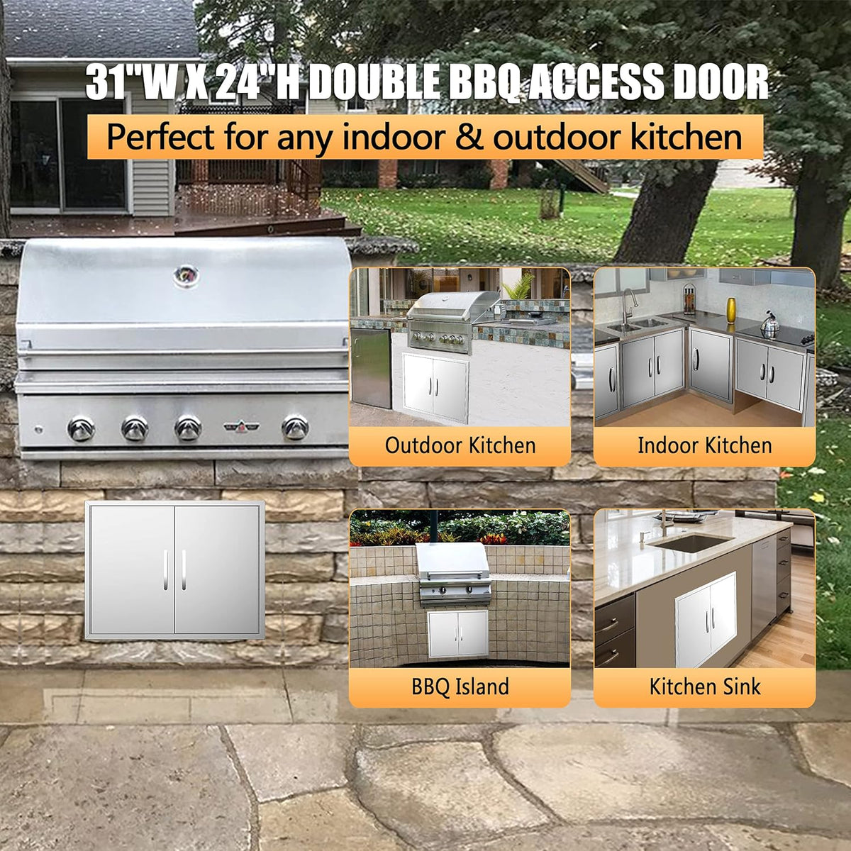 Stainless Steel Double BBQ Door 26W x 24H Inch E2298