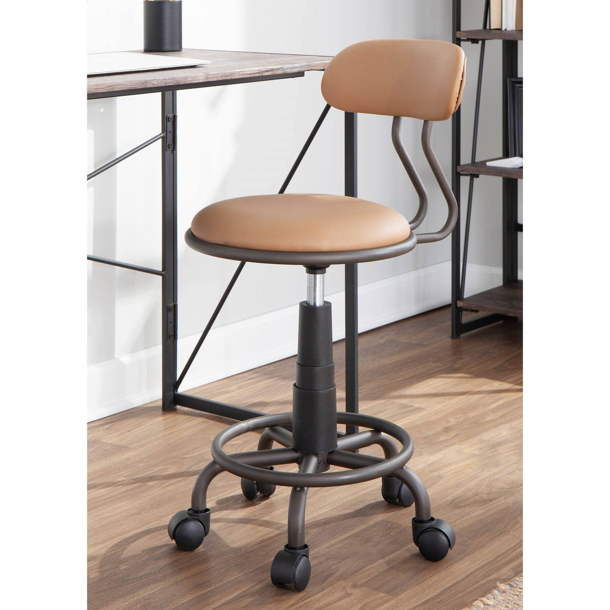 Adjustable Task Chair Camel Faux Leather Y514
