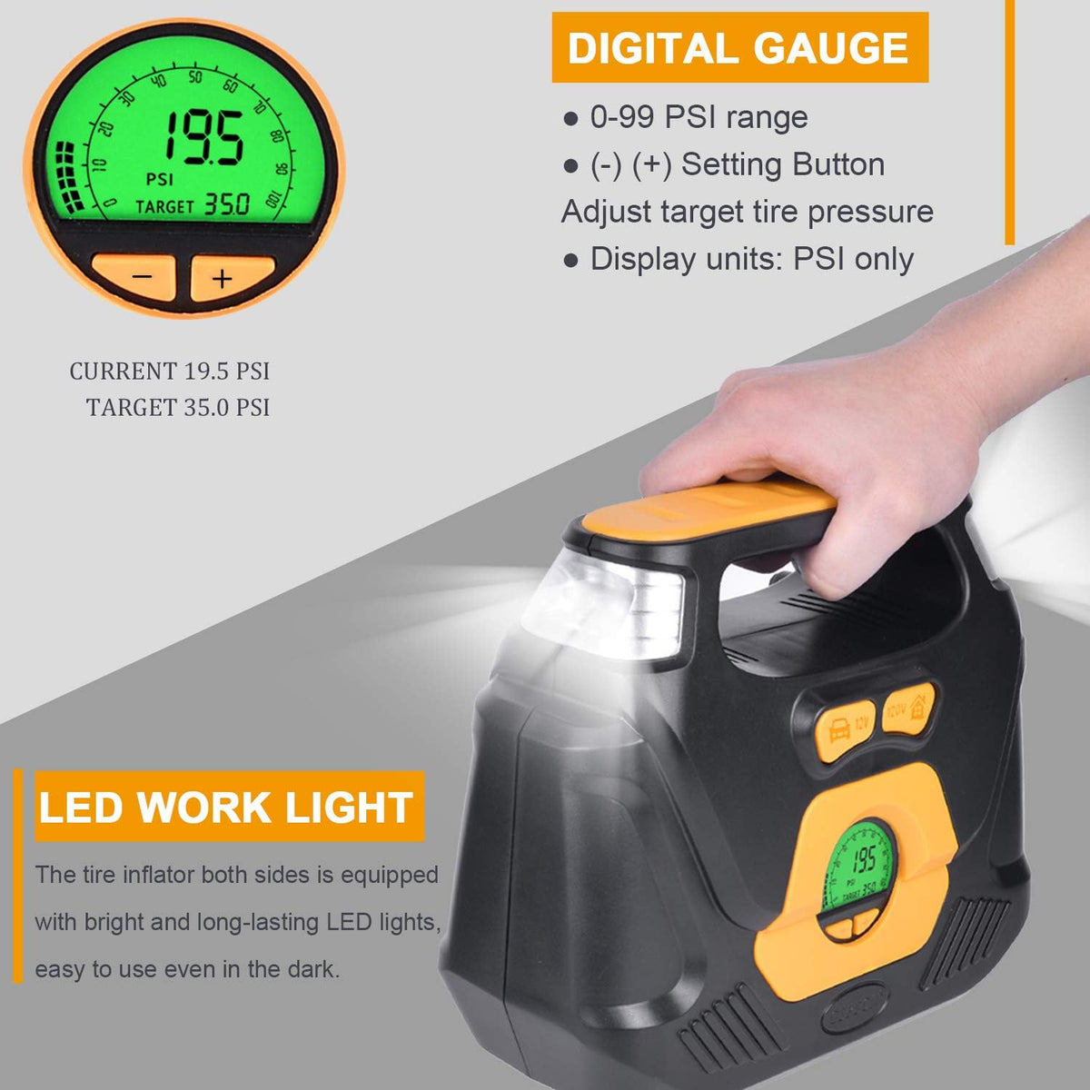 Portable AC/DC Digital Air Compressor Tire Inflator L808919