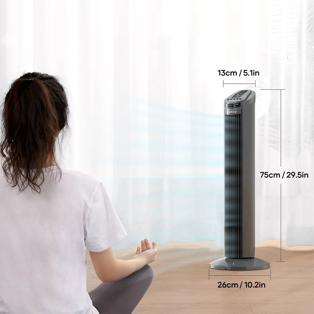 70° Oscillating Tower Fan with Remote Control 3 Speeds 3 Wind Modes Timer Dark Gray K2293