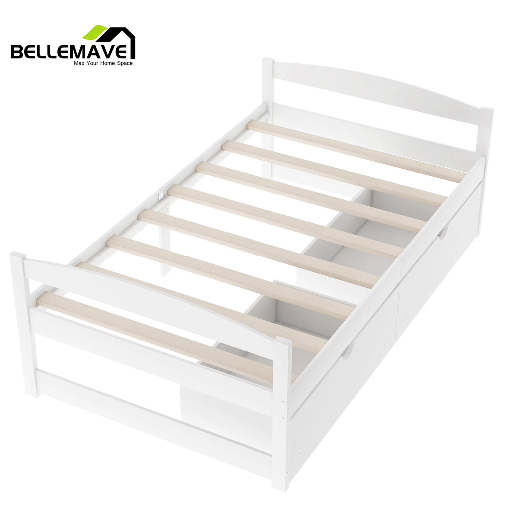 White Twin Size Platform Bed with 2 Drawers X6910
