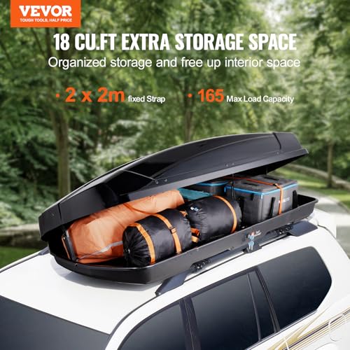 18 Cubic Feet ABS Hard Shell Roof Box with Dual-Sided Opening and 2 Reinforced Straps, Black J185168