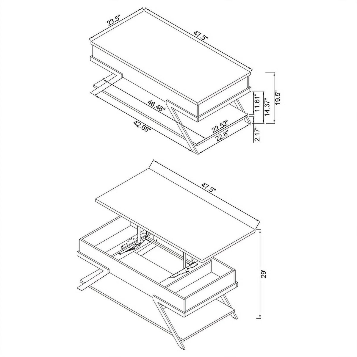 Contemporary Wood Lift Top Coffee Table V59428