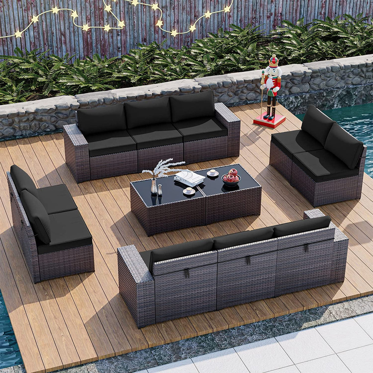13 Pieces Outdoor Patio Rattan Wicker Furniture Set with Fire Pit Table A73787