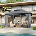 10'x12' Beige Outdoor Patio Gazebo with Mosquito Nettings and Privacy Screens R1522