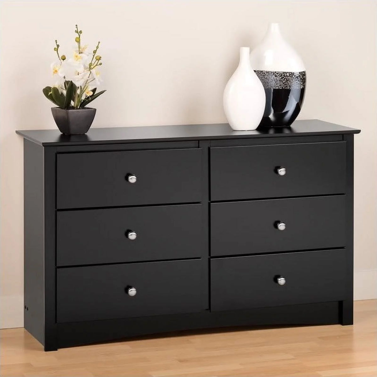 Black 6 Drawer Double Dresser X709