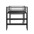 Black Twin Size Metal Low Loft Bed with Shelves and Built-In-Desk E677