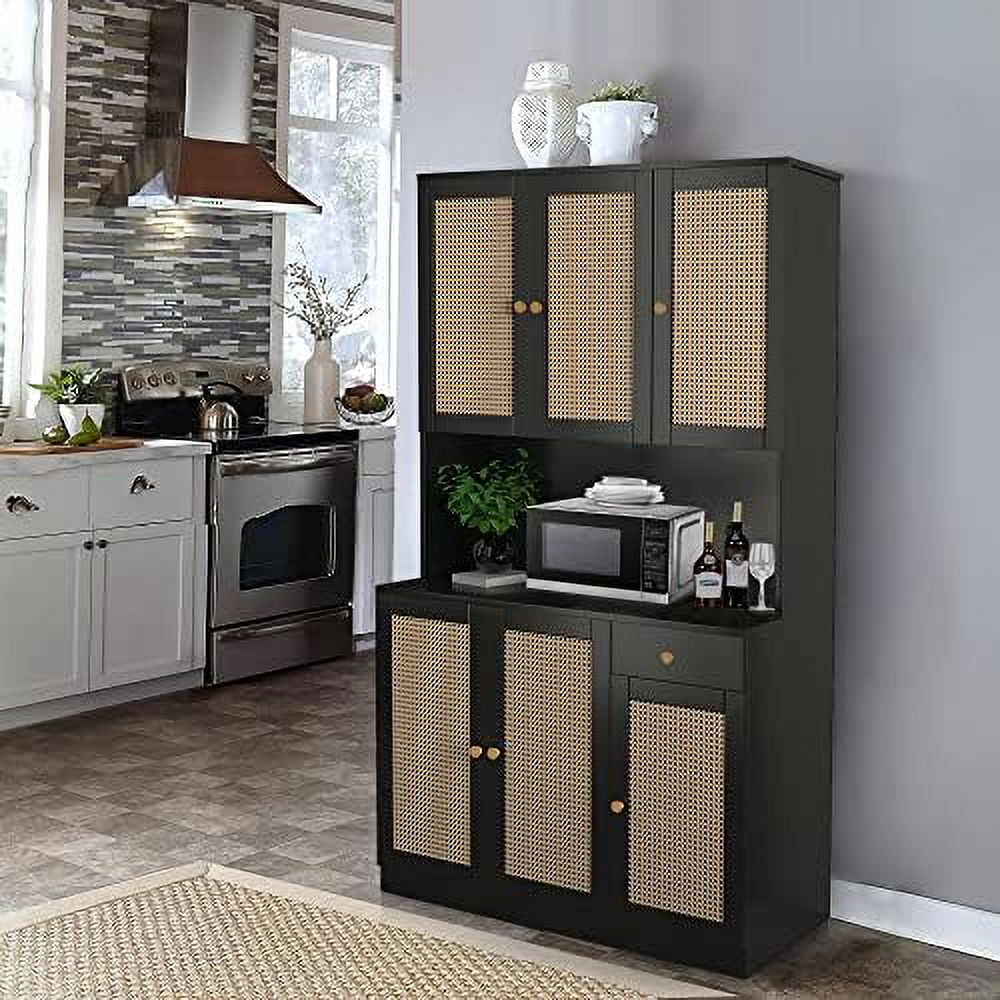 71” Rattan Kitchen Pantry Cabinet with 6 Doors & Drawer N4876