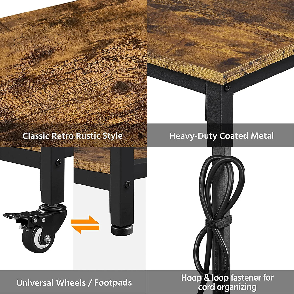 Rustic Brown Rolling Kitchen Cart with Power Outlet Y6918