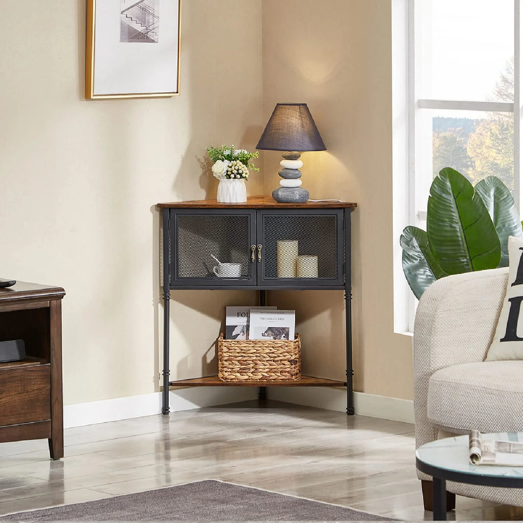 Brown 3-Tier Corner Shelf with Storage Cabinet D143626