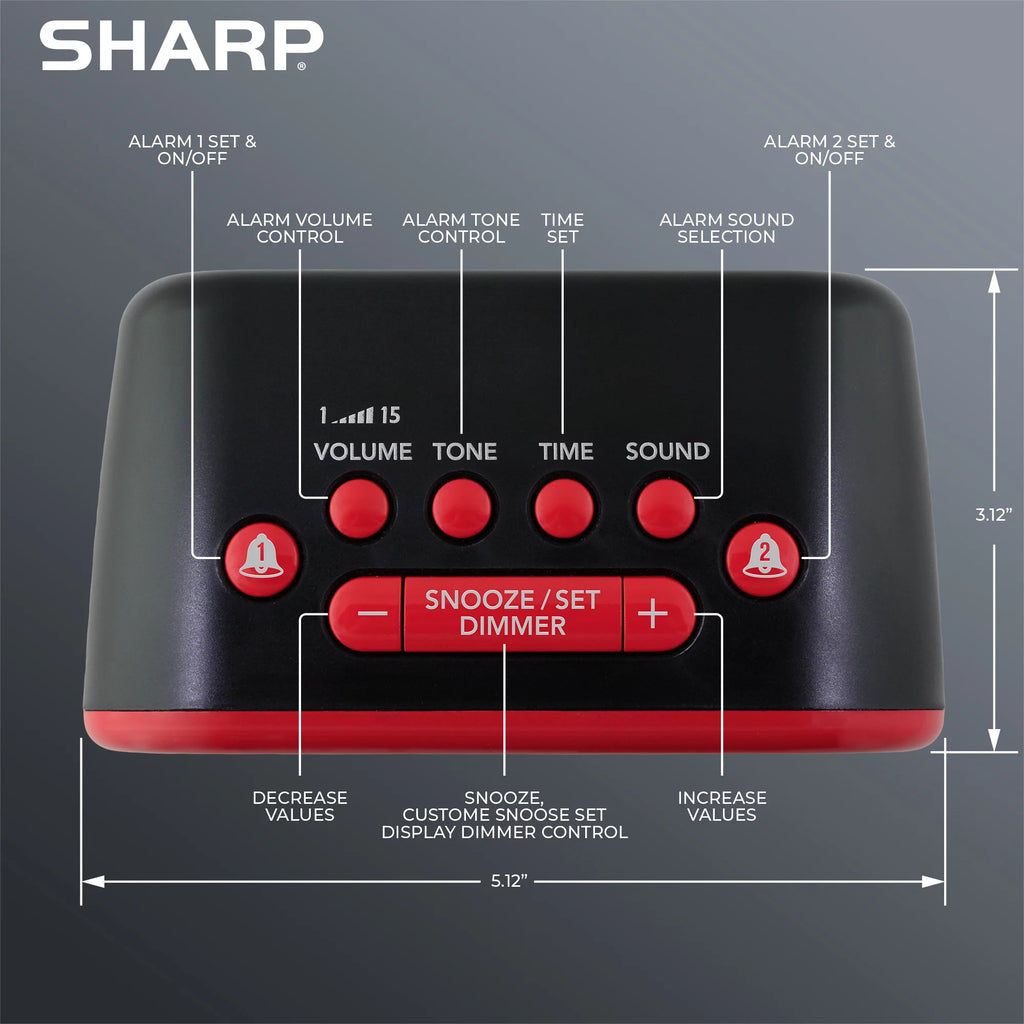 Red/Black Alarm Clock with 6 Wake Up Sounds E1351