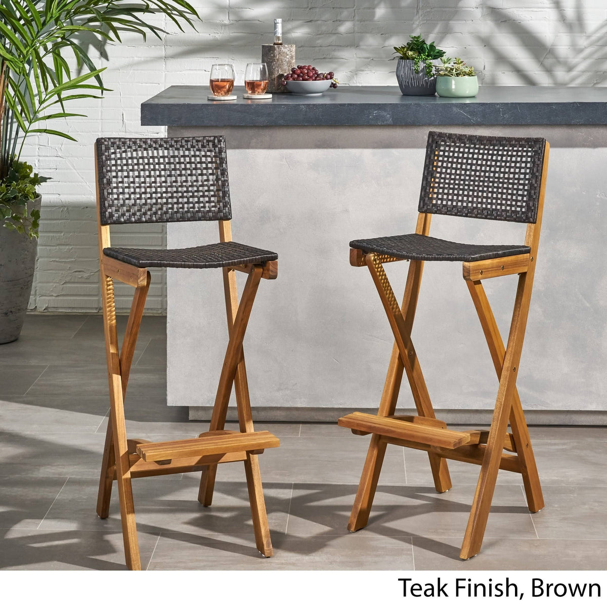 2pk Acacia Wood Folding Barstools Dark Gray F686