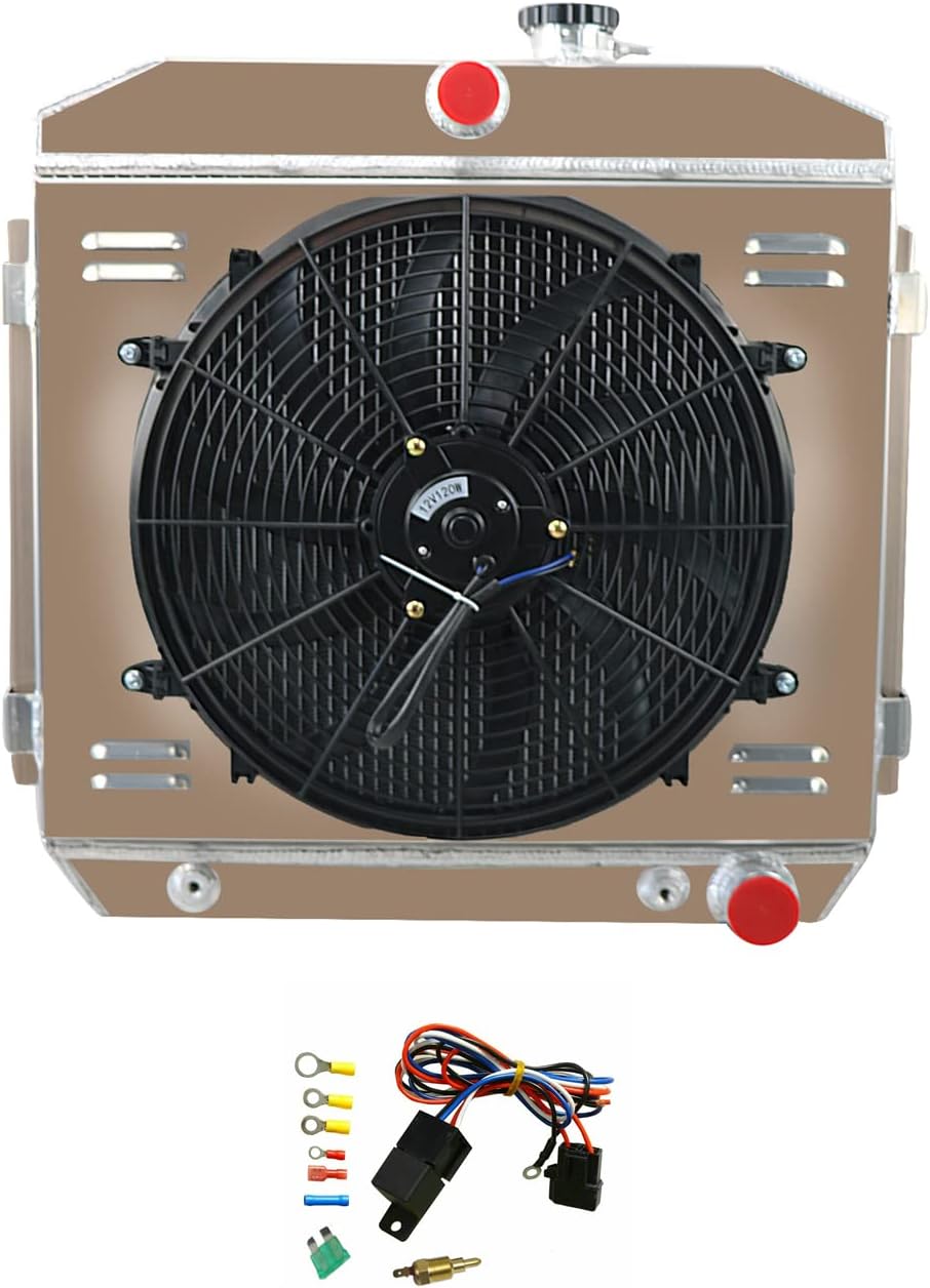 4 Row Radiator with Shroud 16" Fan for 1955-1957 Chevy Bel-Air Nomad V8 L43926