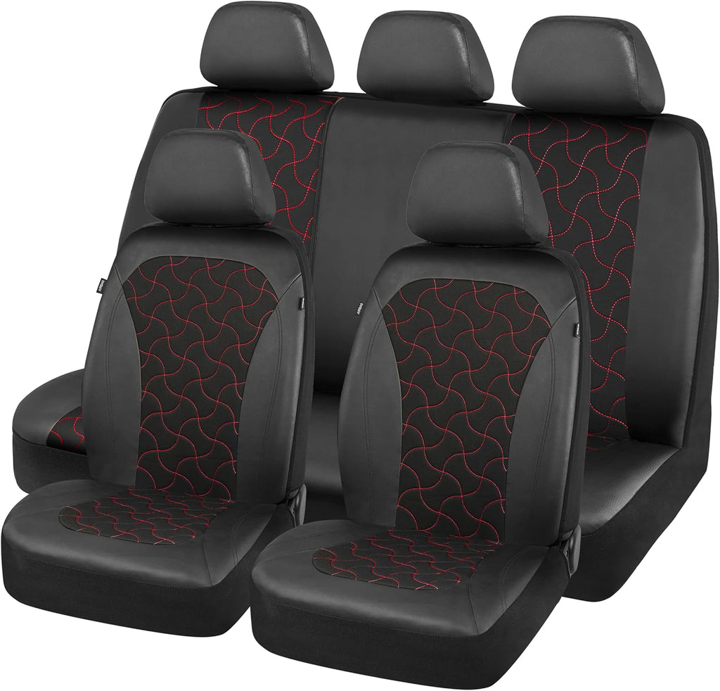 Universal Full Set Car Seat Covers 8 Pieces Airbag Compatible PVC Leather Red D9694