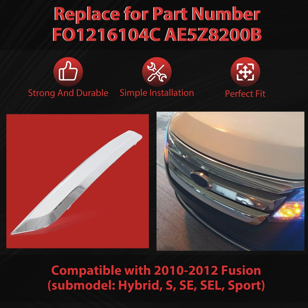 Chrome Front Lower Grille Grill Trim Molding for Ford Fusion 2010-2012, Pack of 2 L734