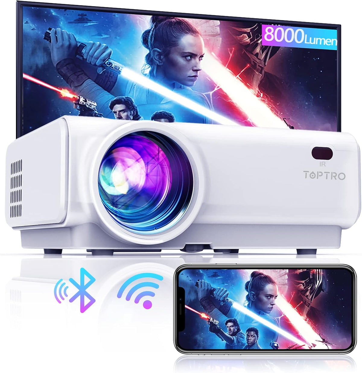 WiFi Bluetooth Projector 1080P Portable Movie Projector with 200" Display K180