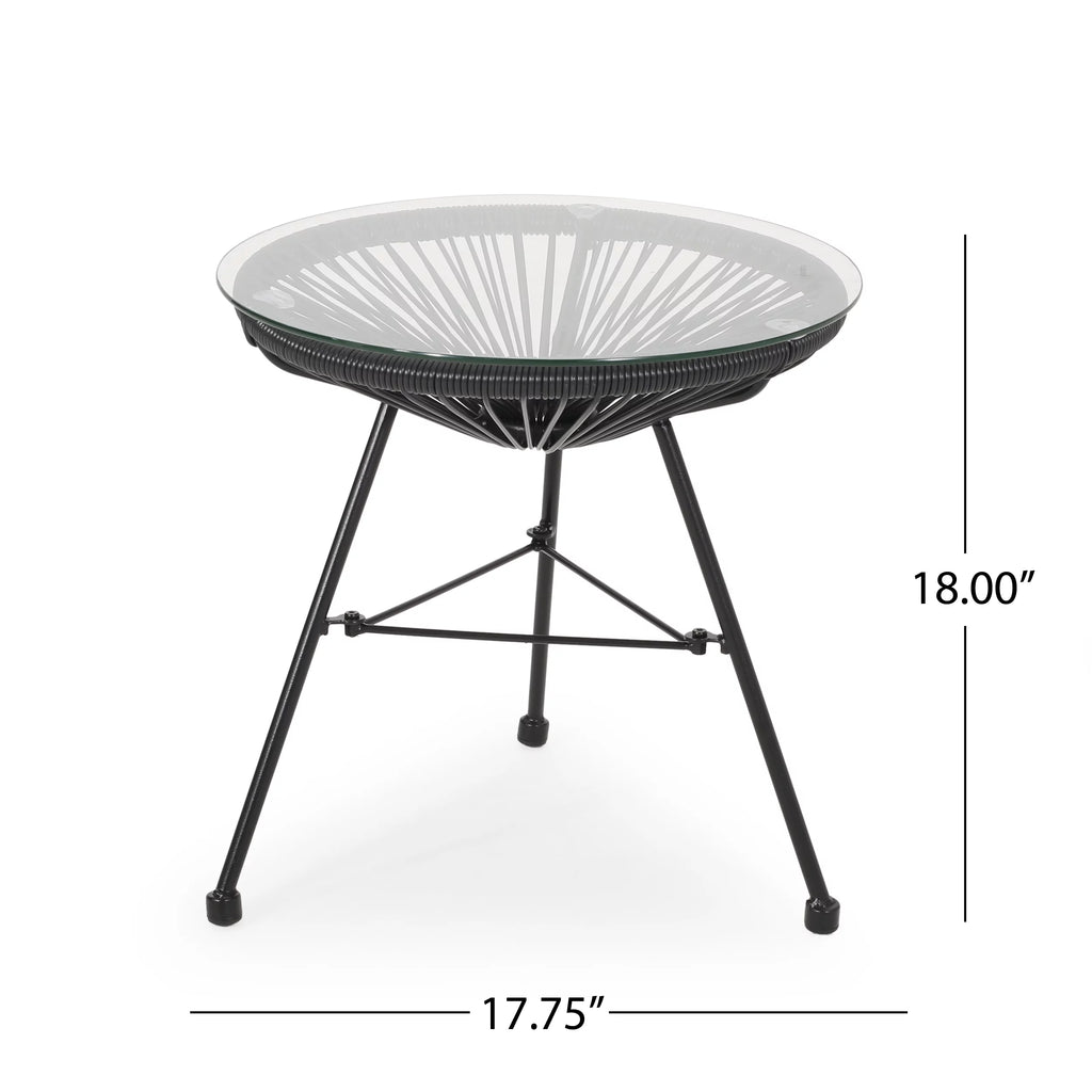 Black Tempered Glass Top Faux Rattan Side Table G123281