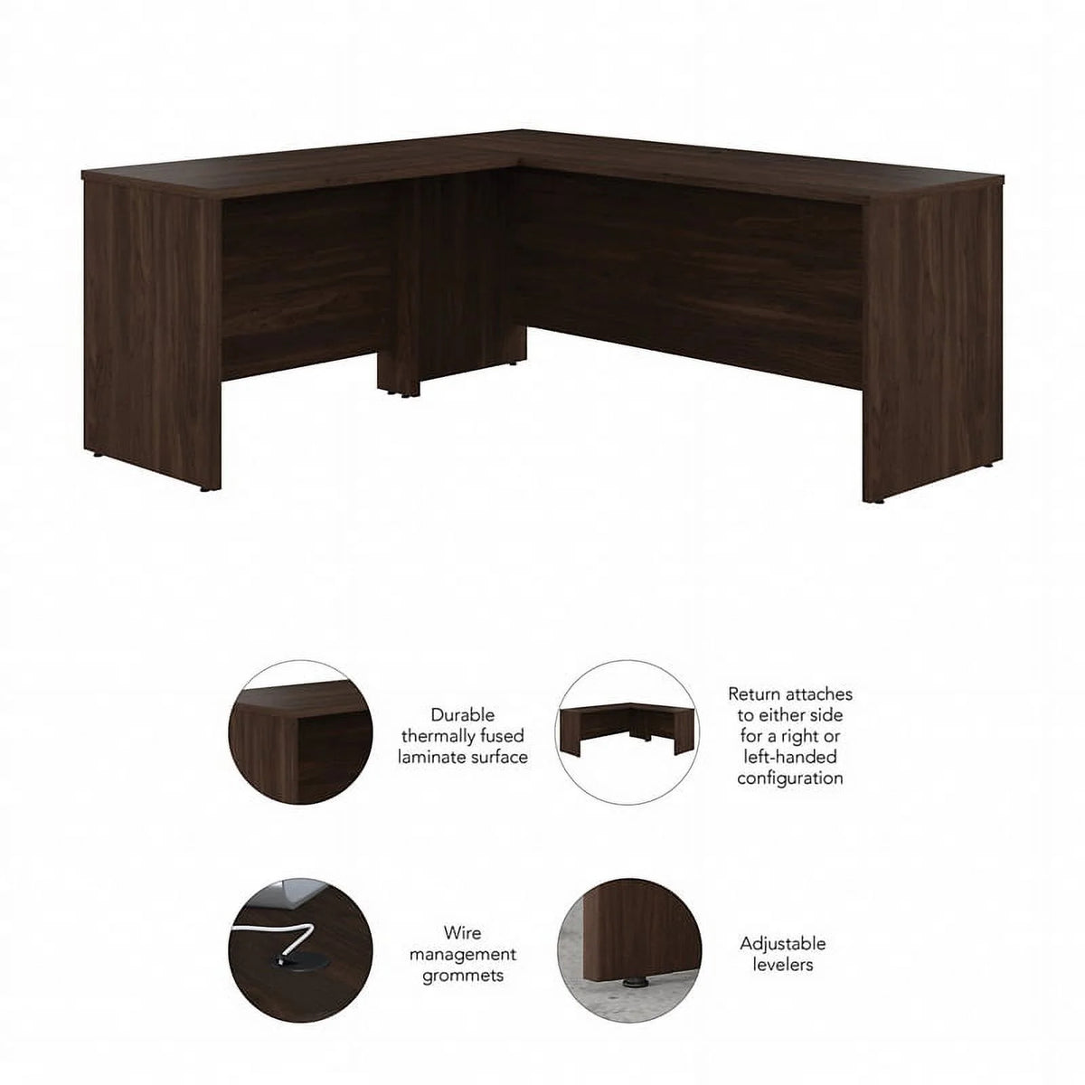 72W L Shaped Desk with 42W Return in Black Walnut Engineered Wood I648
