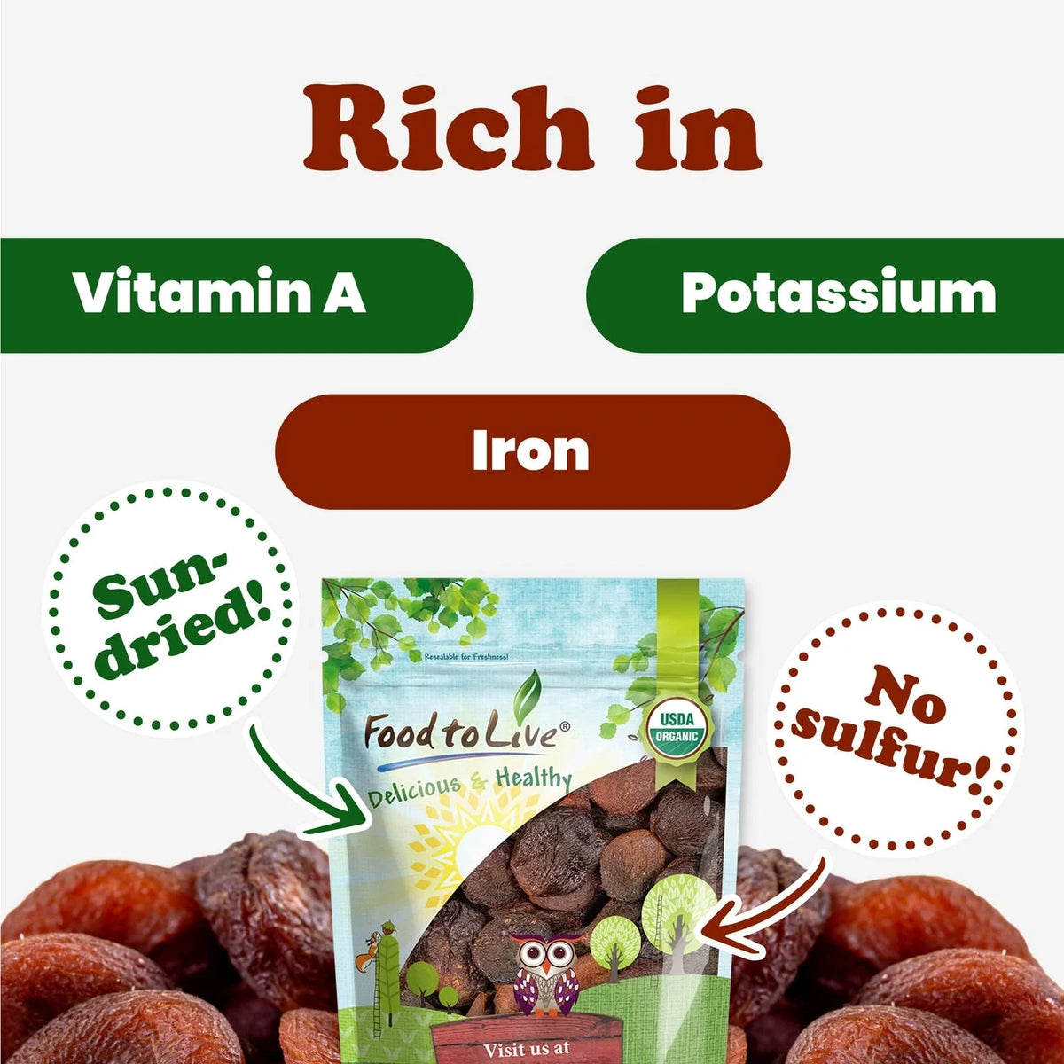 Certified Organic Dried Apricots 2 Pounds K7970