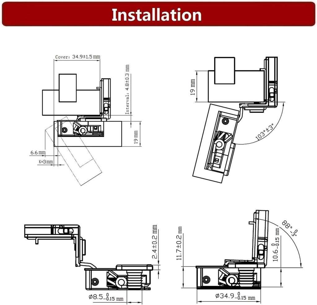 50 Pack Soft Close Cabinet Hinges, 105 Degree, 3 Way Adjustability Z405460