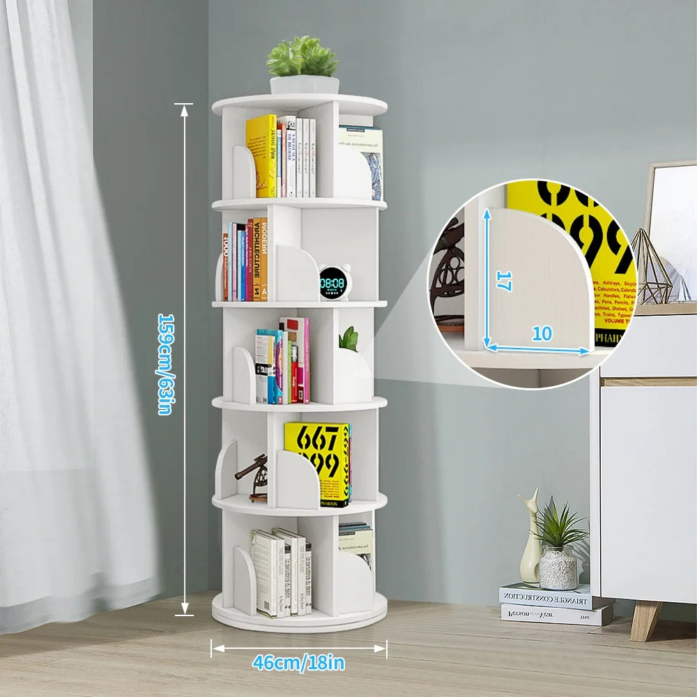 5 Tier Rotating Bookshelf White H66655