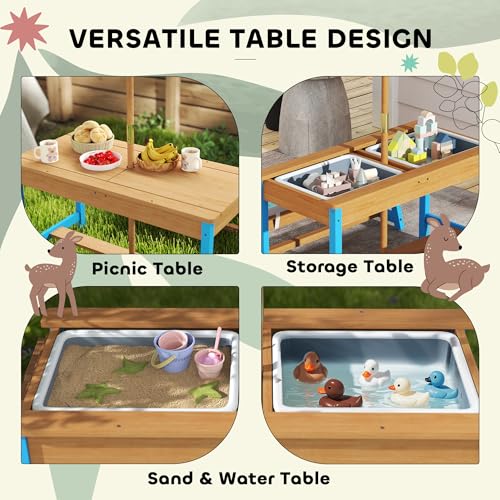 Kids Wooden Picnic Table and Bench Set with Umbrella P60669