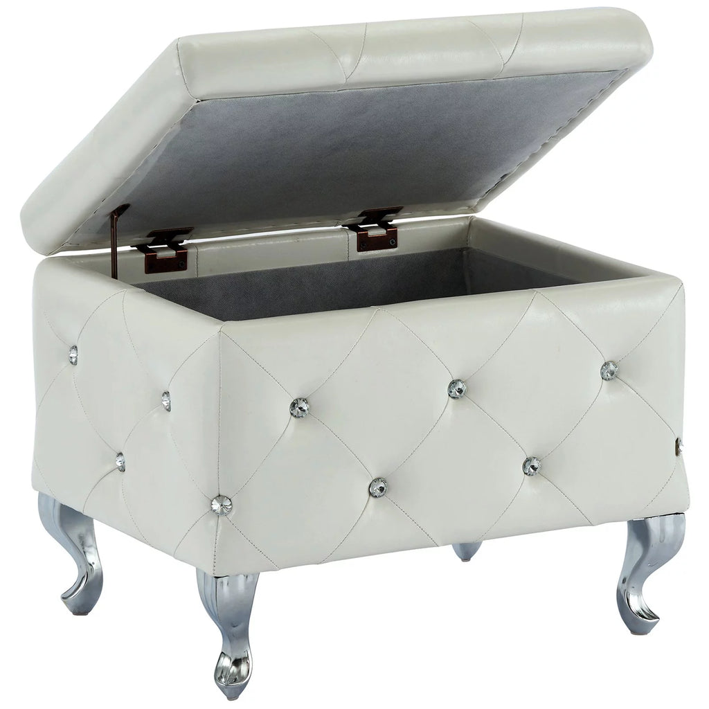 Faux Leather & Metal Square Storage Ottoman T305