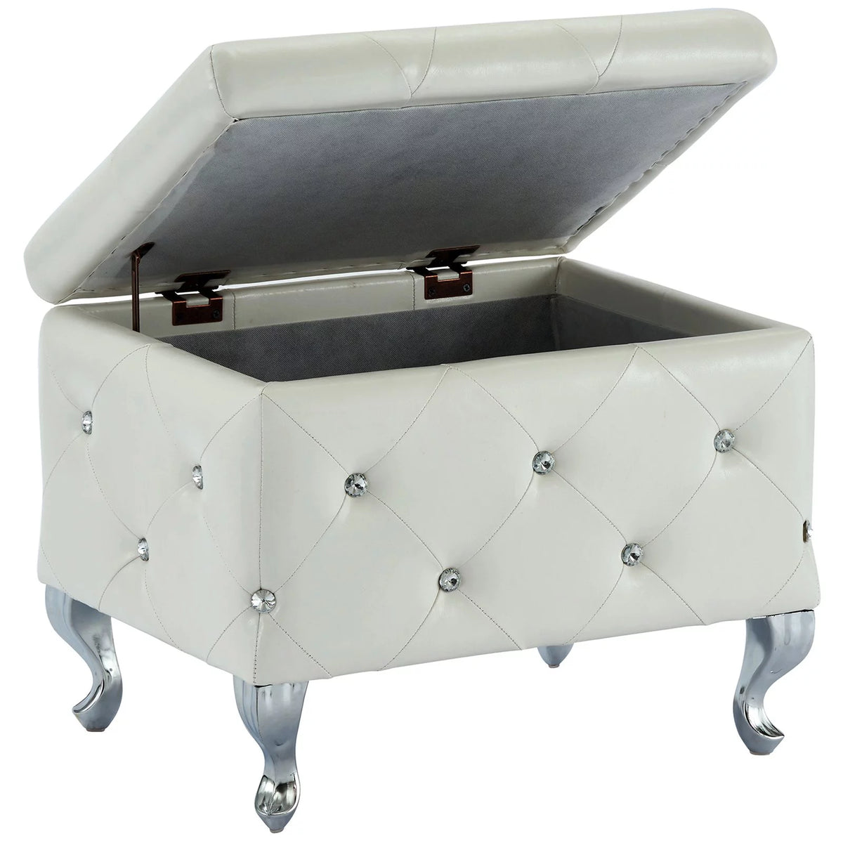 Faux Leather & Metal Square Storage Ottoman T305