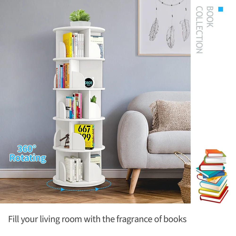5 Tier Rotating Bookshelf White H66655