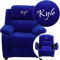 Blue-Microfiber Kids Recliner with Storage Arms J748082