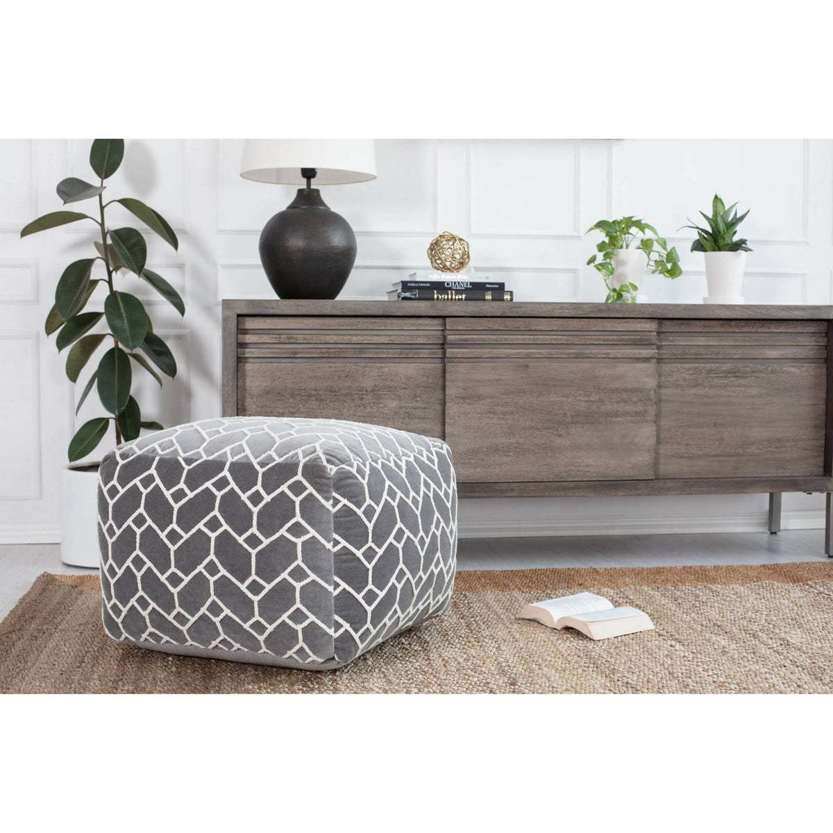 Charcoal Square Velvet Pouf P895390