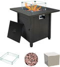 50000BTU Metal Propane Fire Pit Table with Glass Wind Guard and Lava Stone G7720