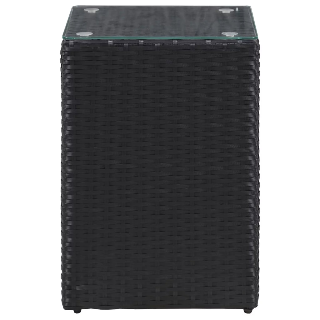 Black Poly Rattan Glass Side Table O11319